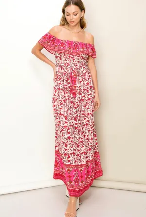 D139 OFF SHOULDER PRINT DRESS