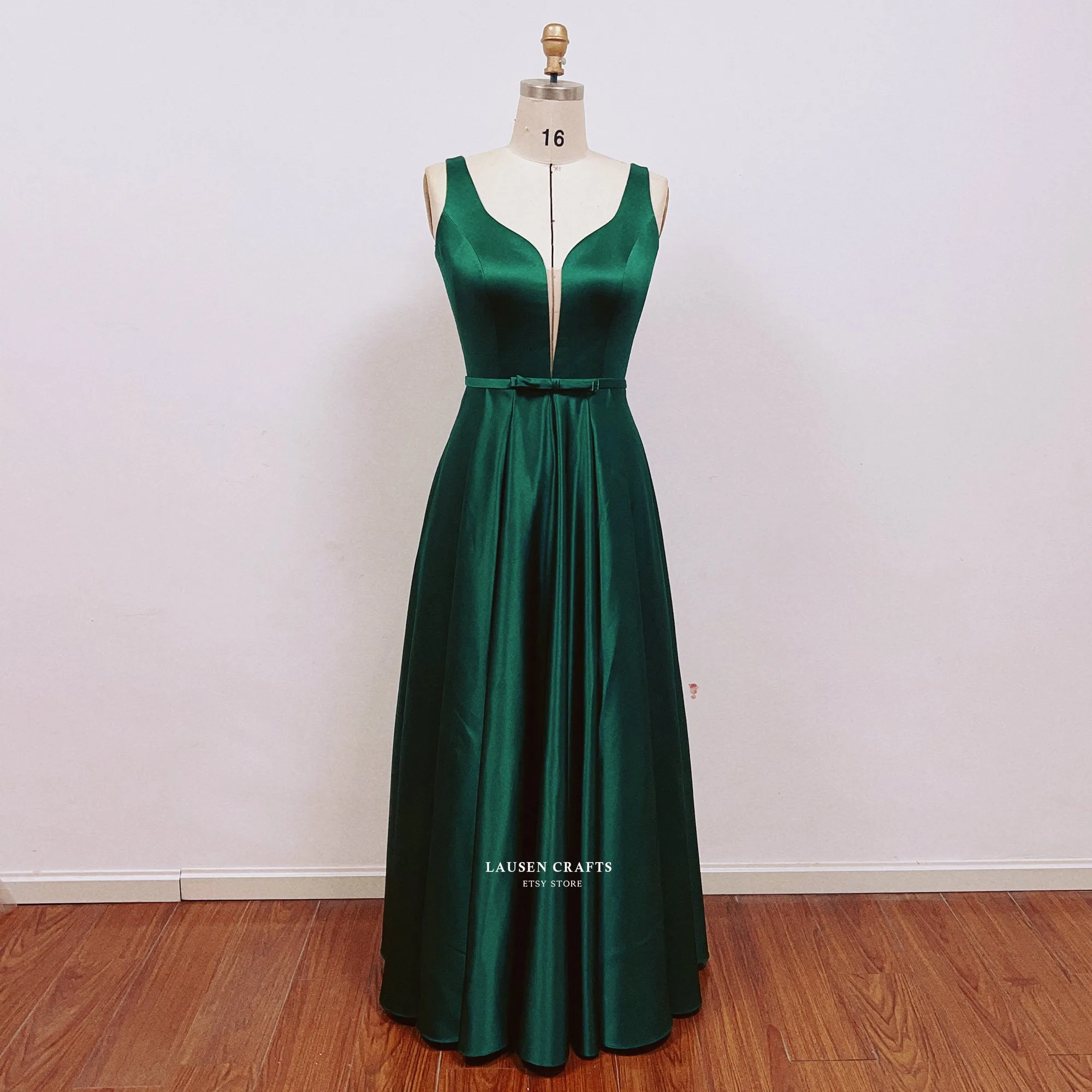 Dark Green Satin Formal Prom Dress