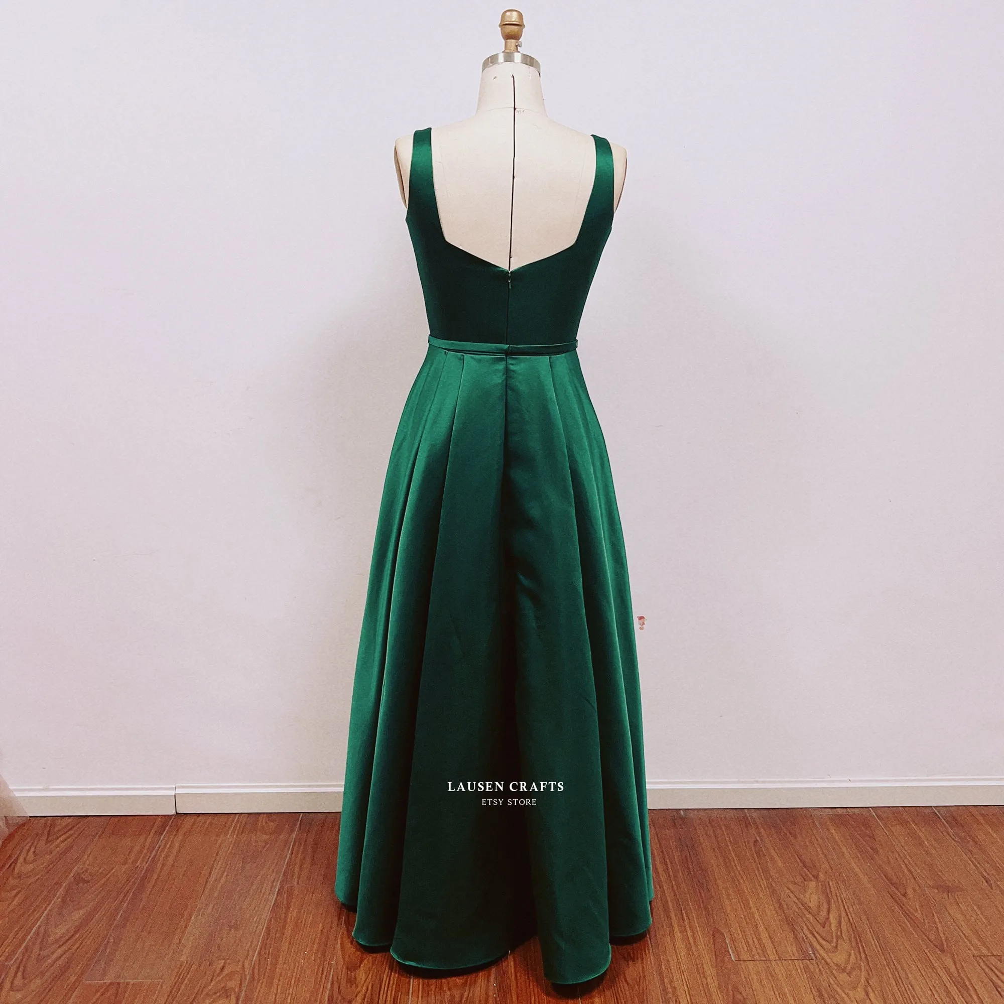 Dark Green Satin Formal Prom Dress