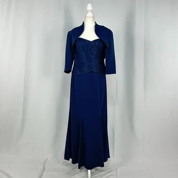 Daymor Couture 2 Piece Suit Dress Navy Blue Formal Work Dinner Gown Size 12