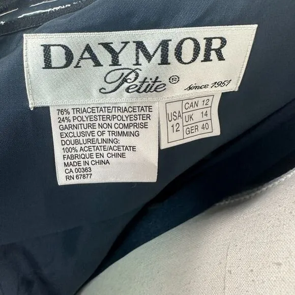 Daymor Couture 2 Piece Suit Dress Navy Blue Formal Work Dinner Gown Size 12