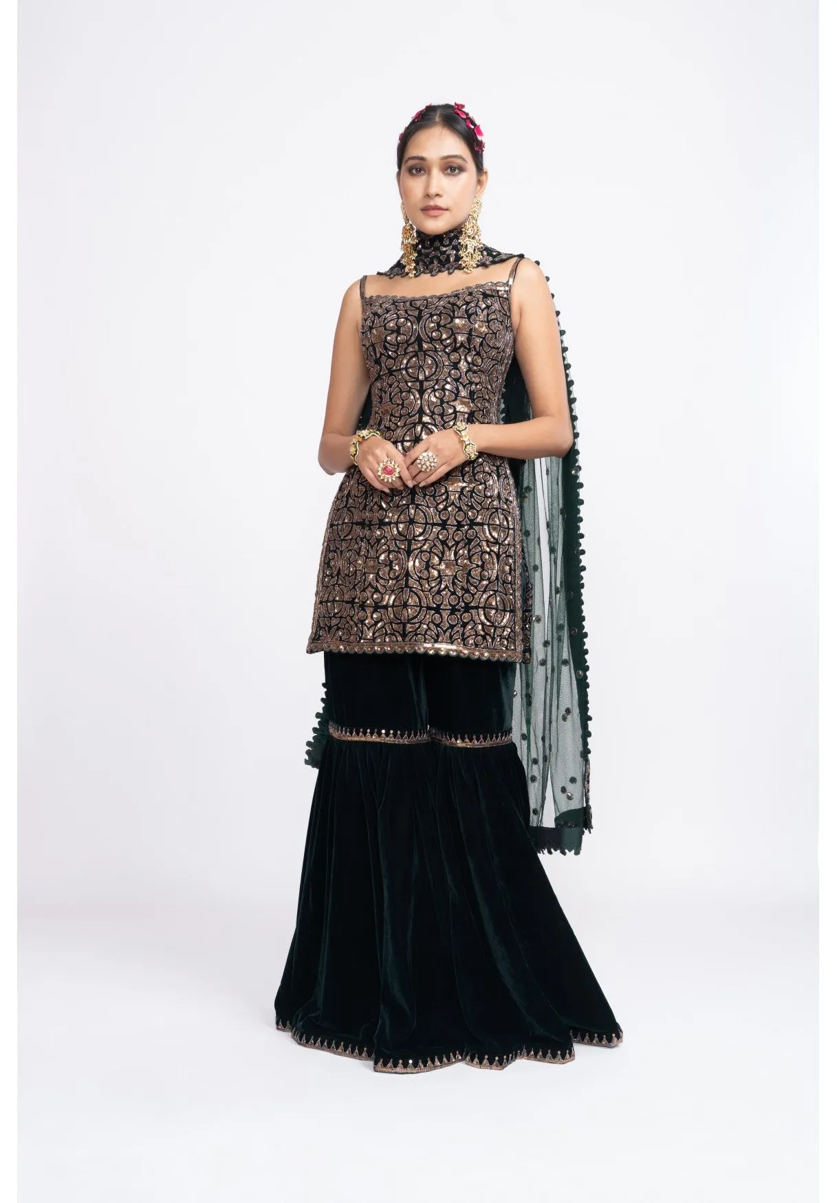 Deep Green Kurta Sharara Set