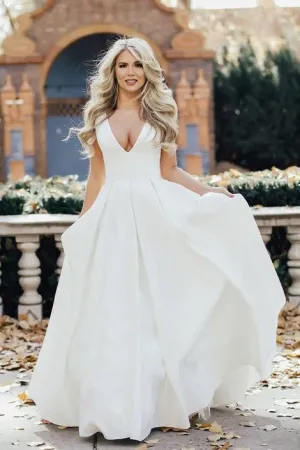 Deep V-neck Satin Bride Dresses for Wedding vestido de boda