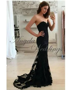 Delicate Black Lace Mermaid Prom Dresses 2018 Newest