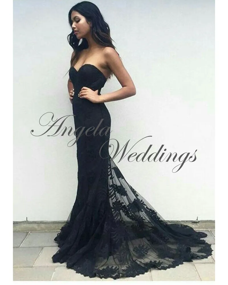 Delicate Black Lace Mermaid Prom Dresses 2018 Newest