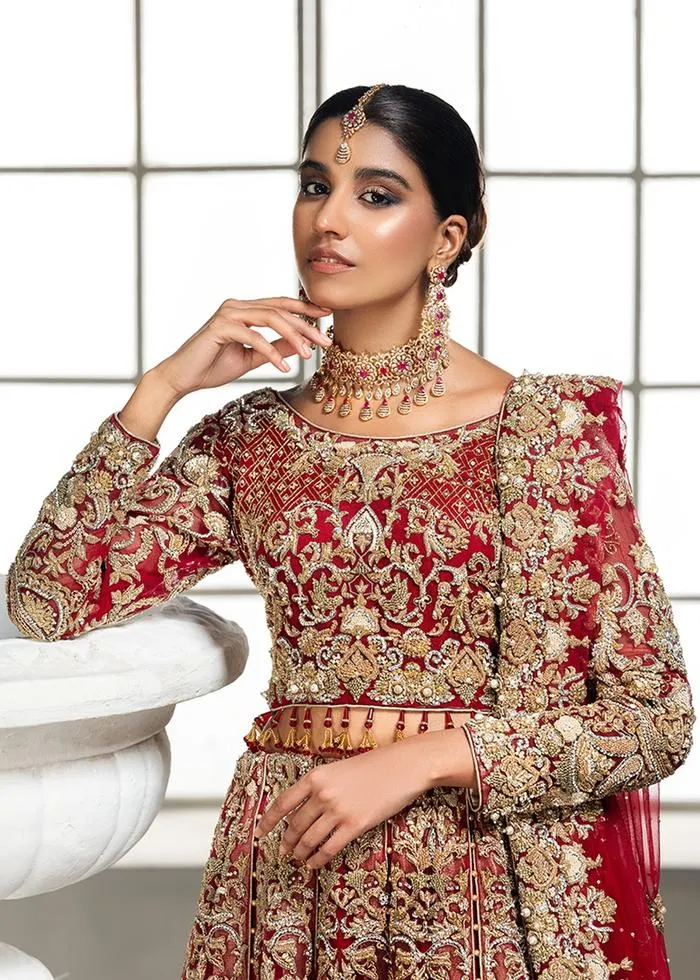 Designer Pakistani Bridal Dress in Embellished Red Golden Lehenga Bridal Combination in Lehenga Choli for Barat Wear #BN928