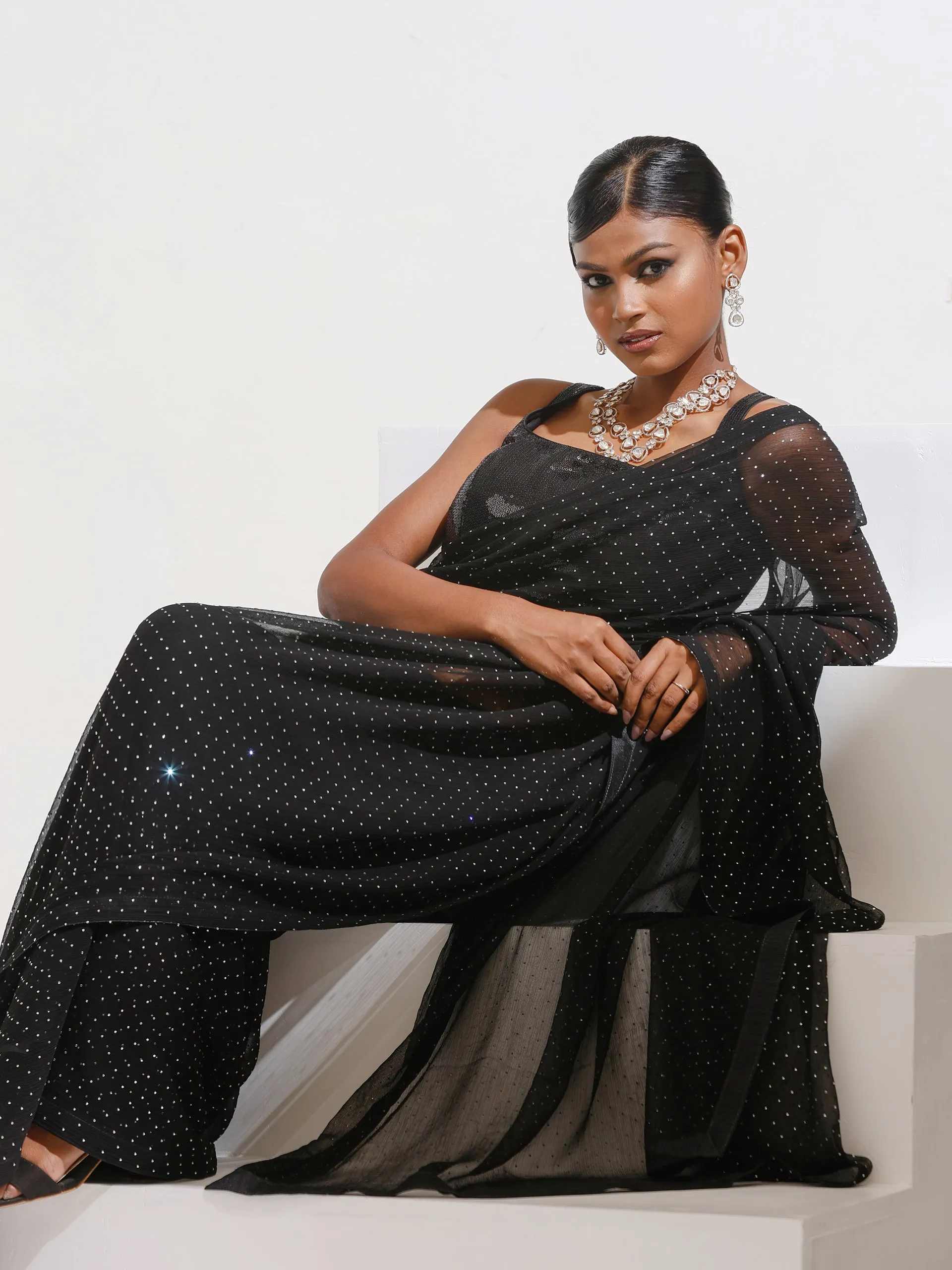 Diamonte Spell Bound Black with Silver Chiffon Saree