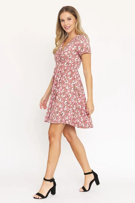 Ditsy Surplice Fit and Flare Midi Dress