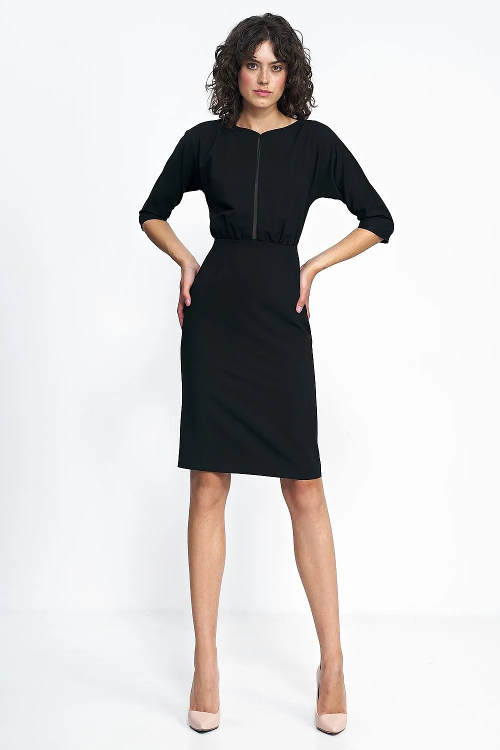 Draped Bat-Sleeve Fit-And-Flare Evening Dress