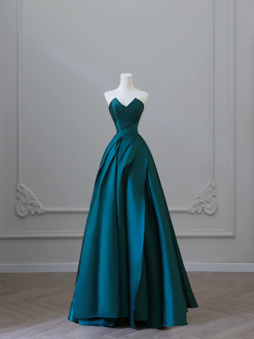 Elegant Green Strapless A-Line Satin Long Formal Evening Party Dresses, D910