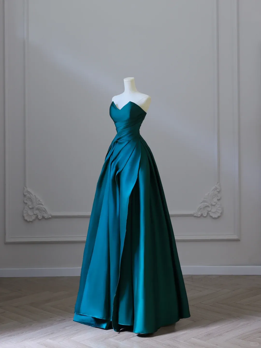 Elegant Green Strapless A-Line Satin Long Formal Evening Party Dresses, D910