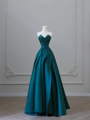 Elegant Green Strapless A-Line Satin Long Formal Evening Party Dresses, D910