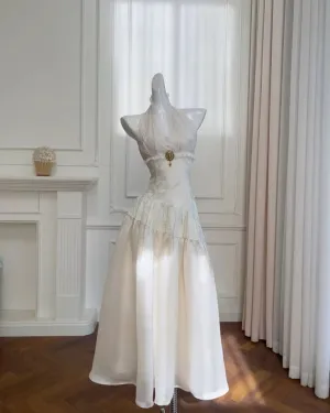 Elegant Ivory Halter A-Line Chiffon Vintage Long Party Dresses Birthday Dresses, D1082