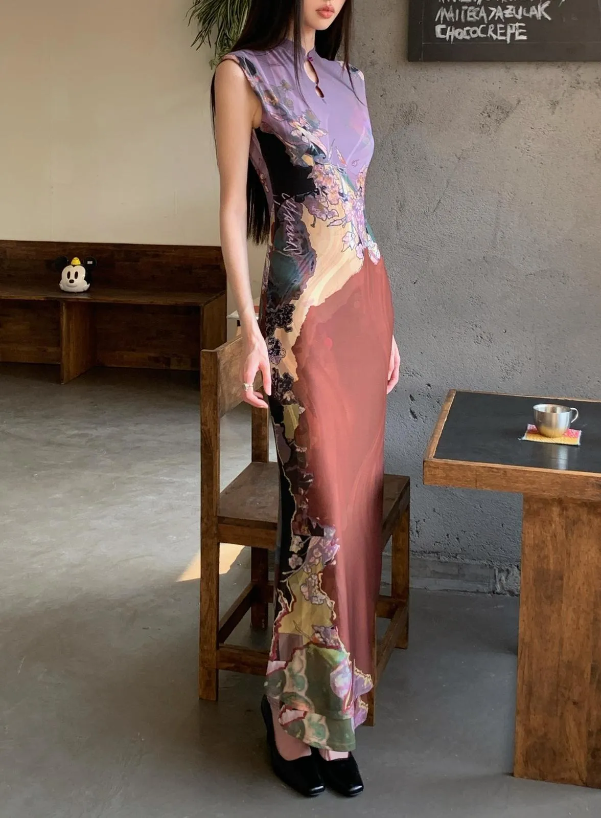 Elegant Mermaid Hem Maxi Qipao with Toggle Button