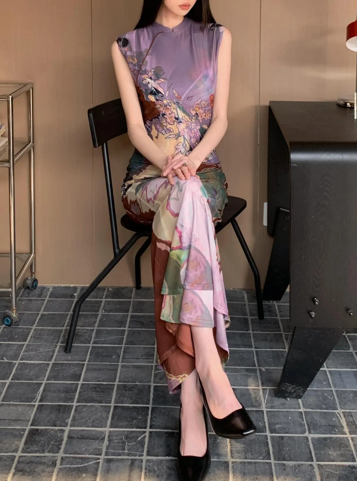 Elegant Mermaid Hem Maxi Qipao with Toggle Button