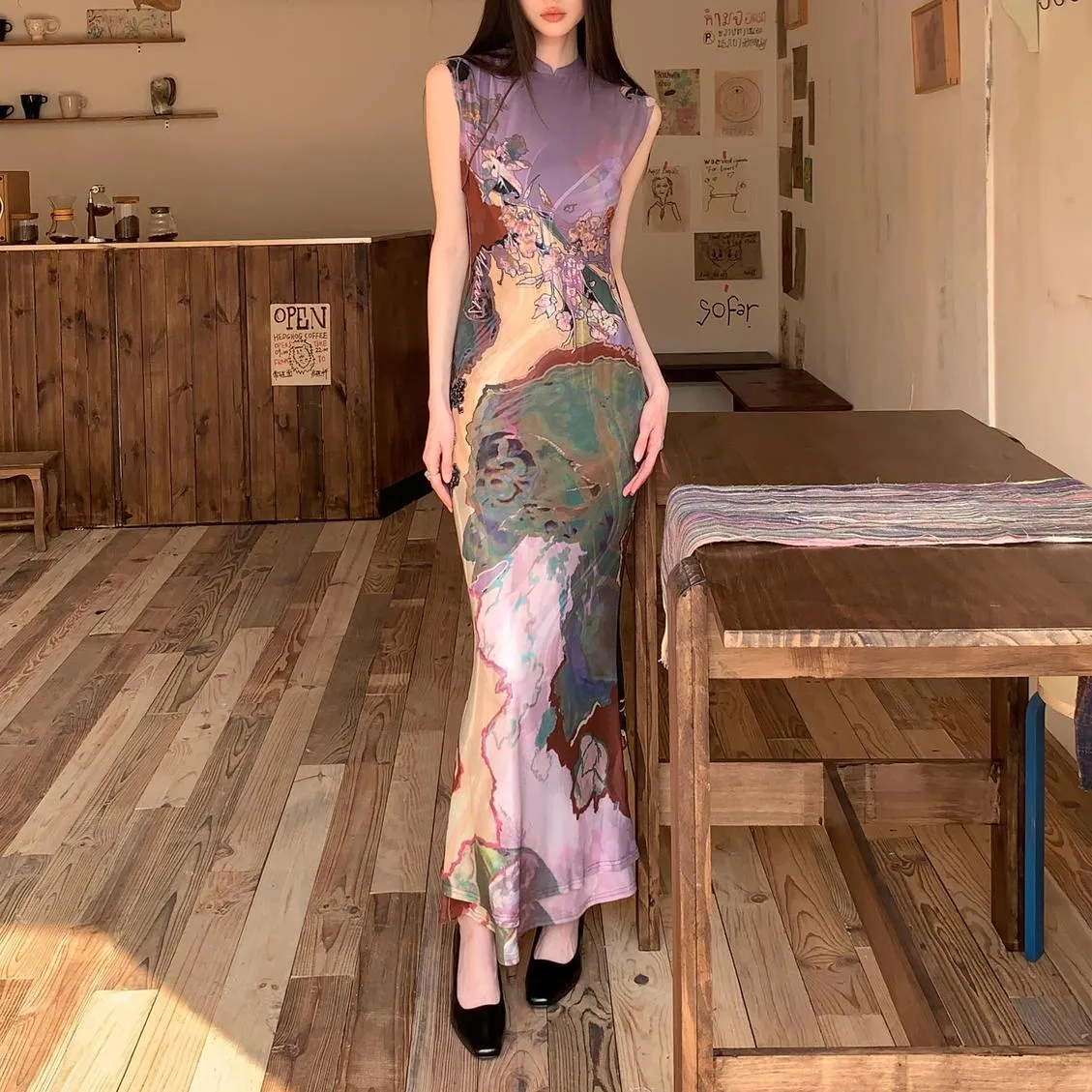 Elegant Mermaid Hem Maxi Qipao with Toggle Button