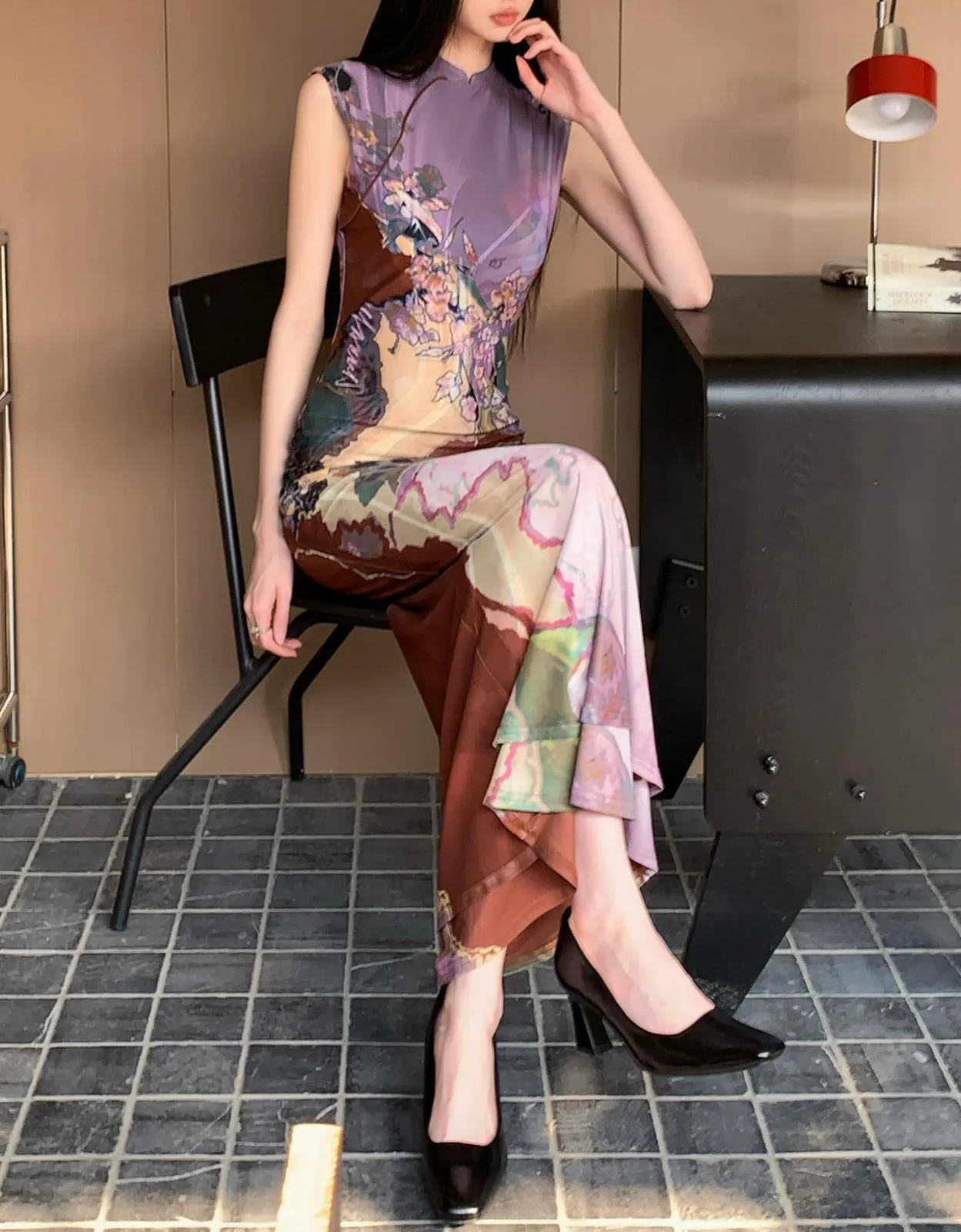 Elegant Mermaid Hem Maxi Qipao with Toggle Button