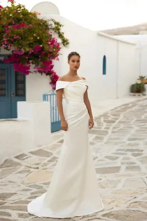 Elegant Off Shoulder Satin Wedding Dresses With Detachable Train Women Mermaid Bridal Gowns Bride Dress