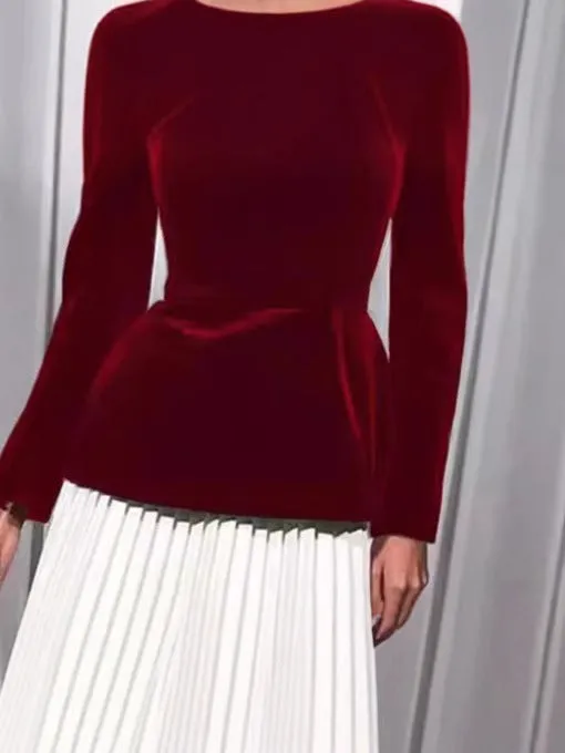 Elegant Square-Neck Velvet and Pleated Contrast Mini Dress