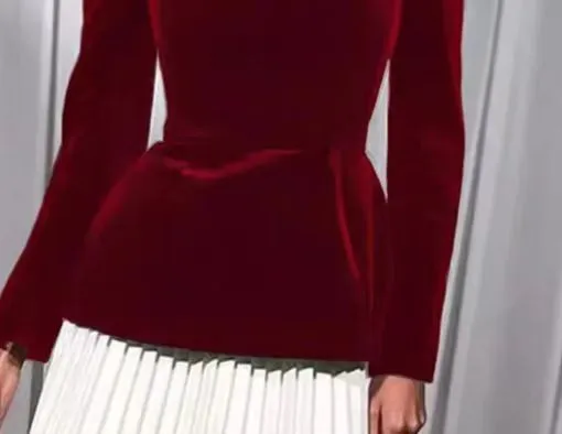 Elegant Square-Neck Velvet and Pleated Contrast Mini Dress