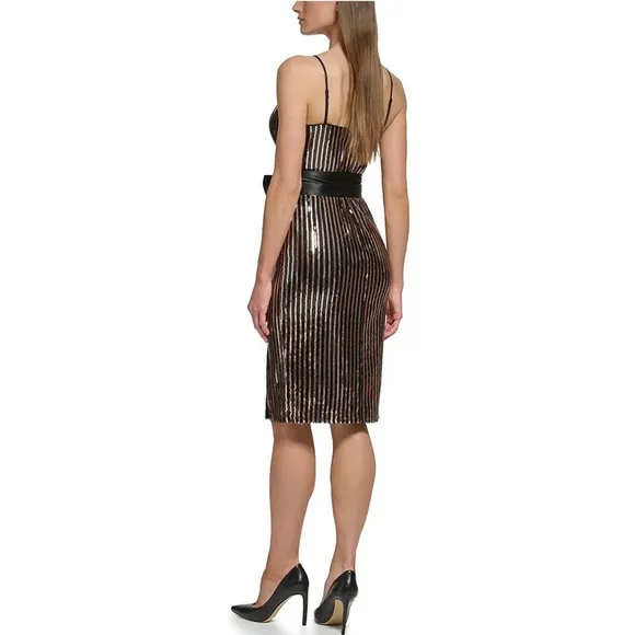 ELIZA J Sequin Stripe Faux Wrap Cocktail Dress, Size 4