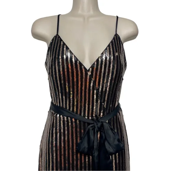 ELIZA J Sequin Stripe Faux Wrap Cocktail Dress, Size 4