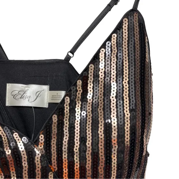 ELIZA J Sequin Stripe Faux Wrap Cocktail Dress, Size 4