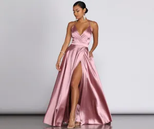 Ellie Formal Satin Charming High Slit Dress