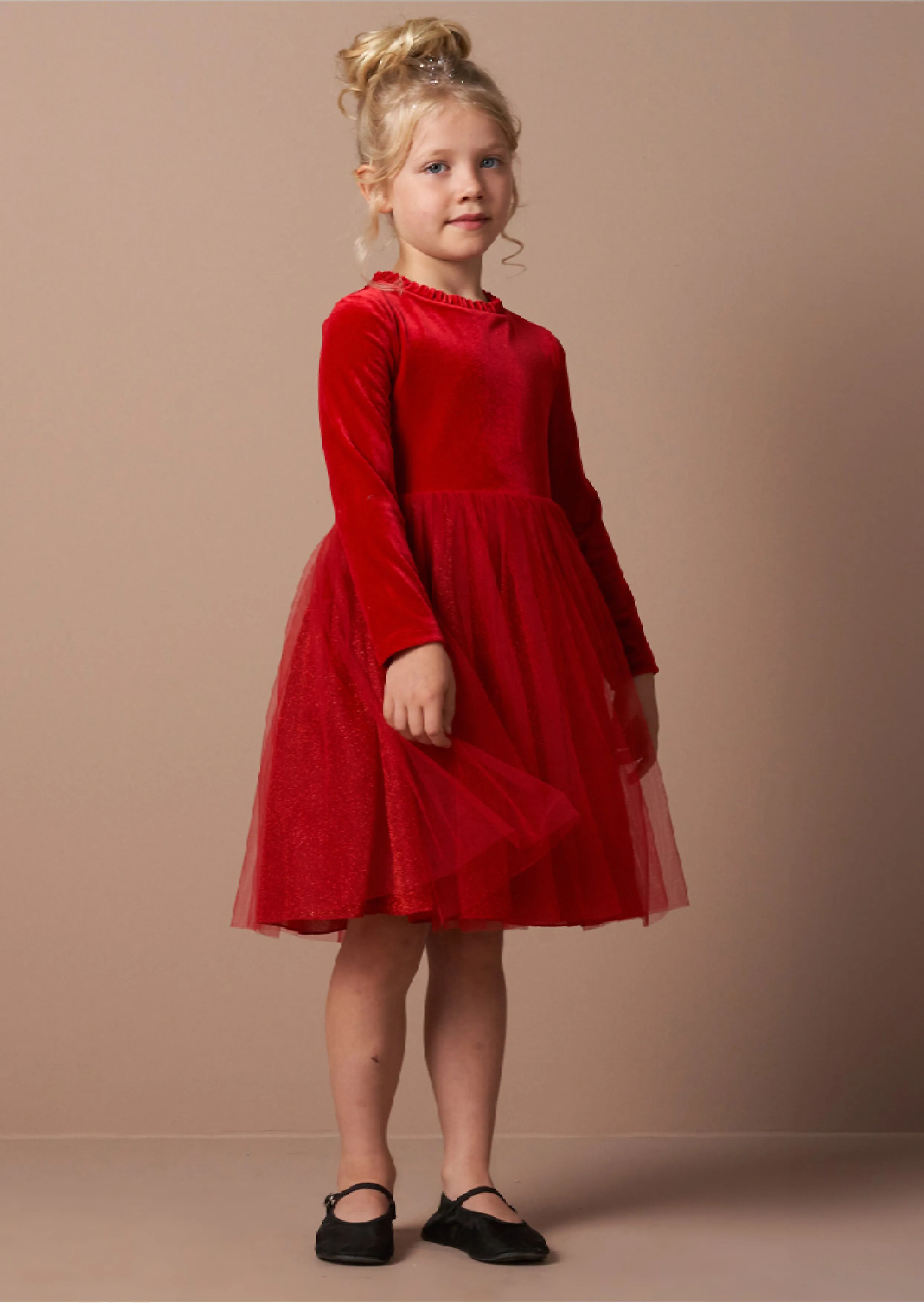 Elsie Red Velvet Tuelle Dress