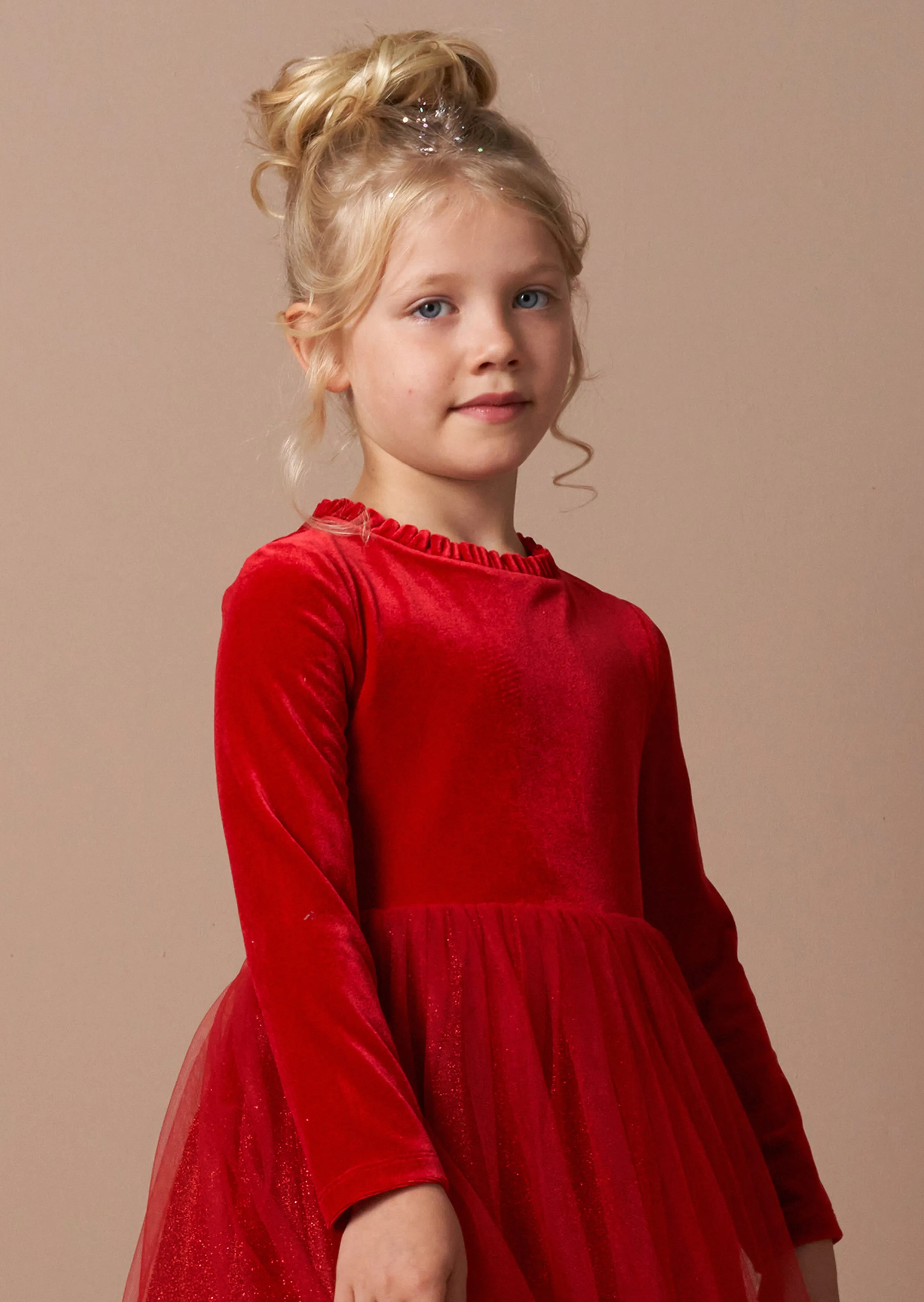 Elsie Red Velvet Tuelle Dress