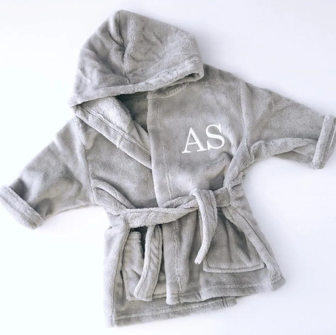 Embroidered Grey Classic Dressing Gown
