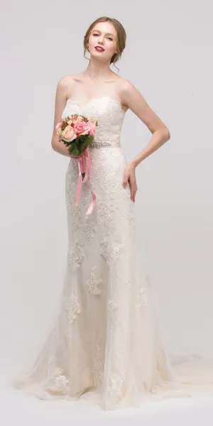 Eureka 6501 Strapless Fit and Flare Bridal Gown Embellished Waist