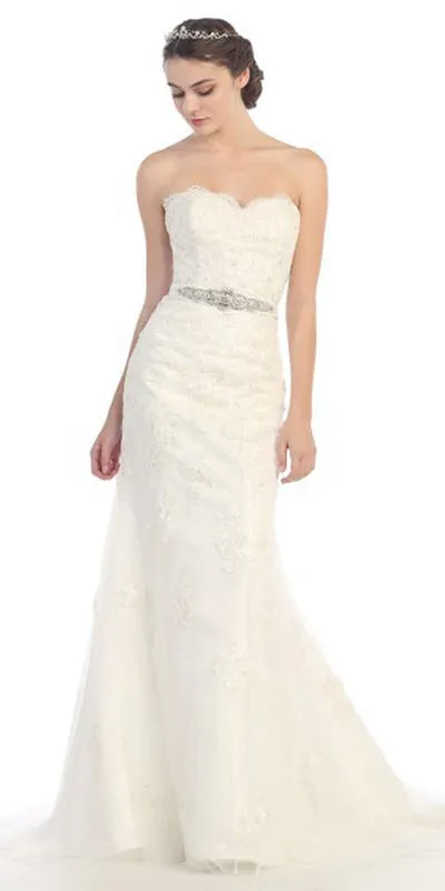 Eureka 6501 Strapless Fit and Flare Bridal Gown Embellished Waist