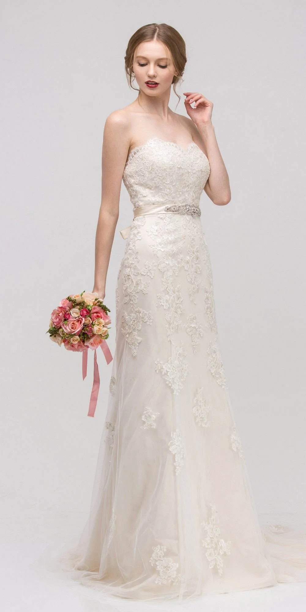 Eureka 6501 Strapless Fit and Flare Bridal Gown Embellished Waist