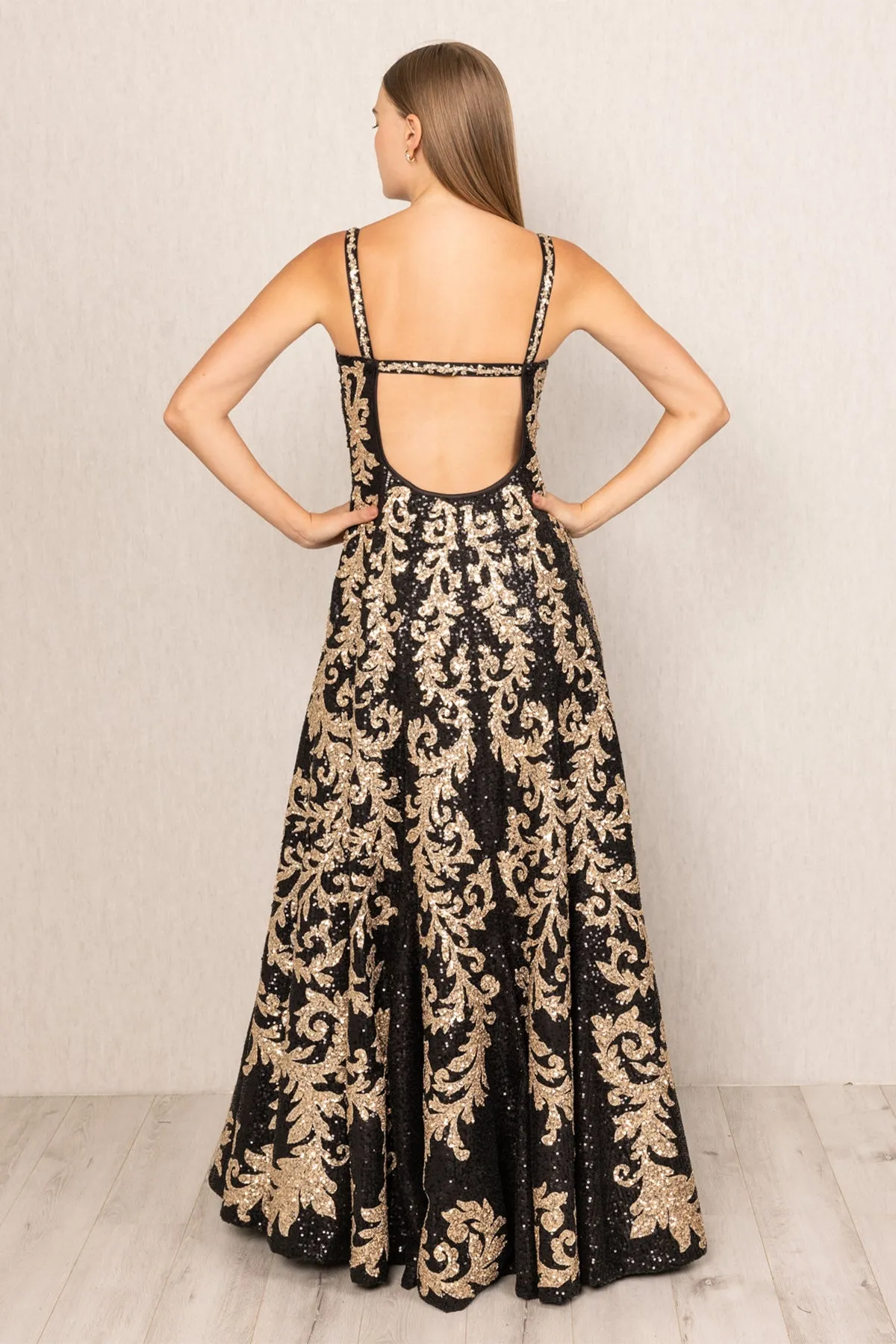 Eva black sequins gown