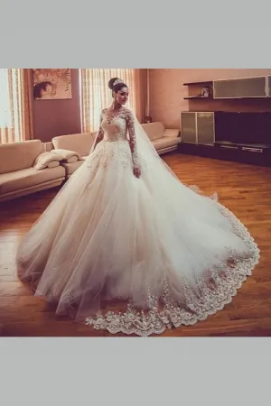 Eye-catching Bride Ball Gown Wedding Dresses Lace Long Sleeves