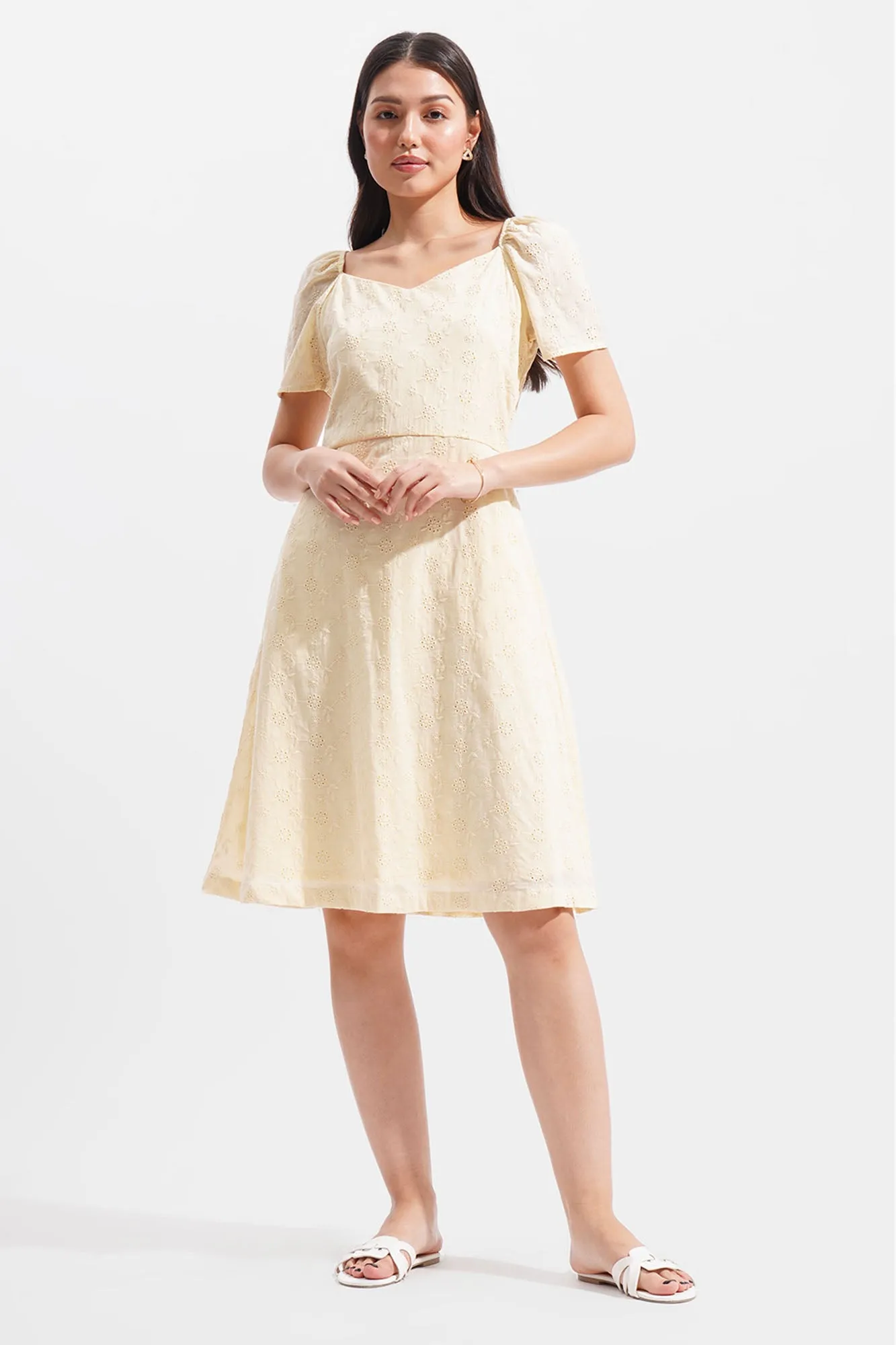 Eyelet Sweetheart Fit And Flare Dress