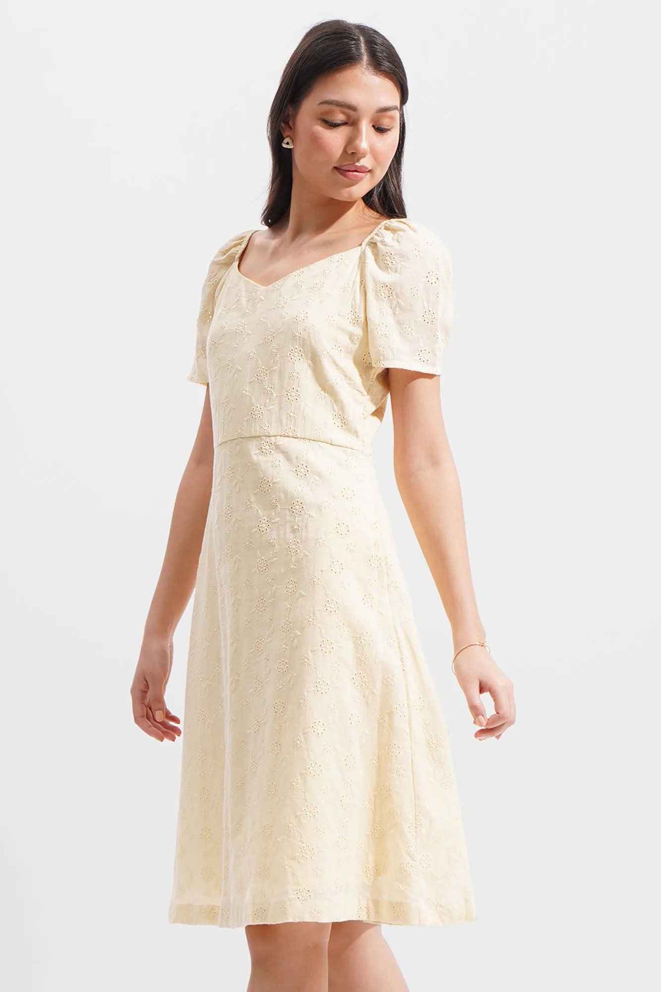 Eyelet Sweetheart Fit And Flare Dress