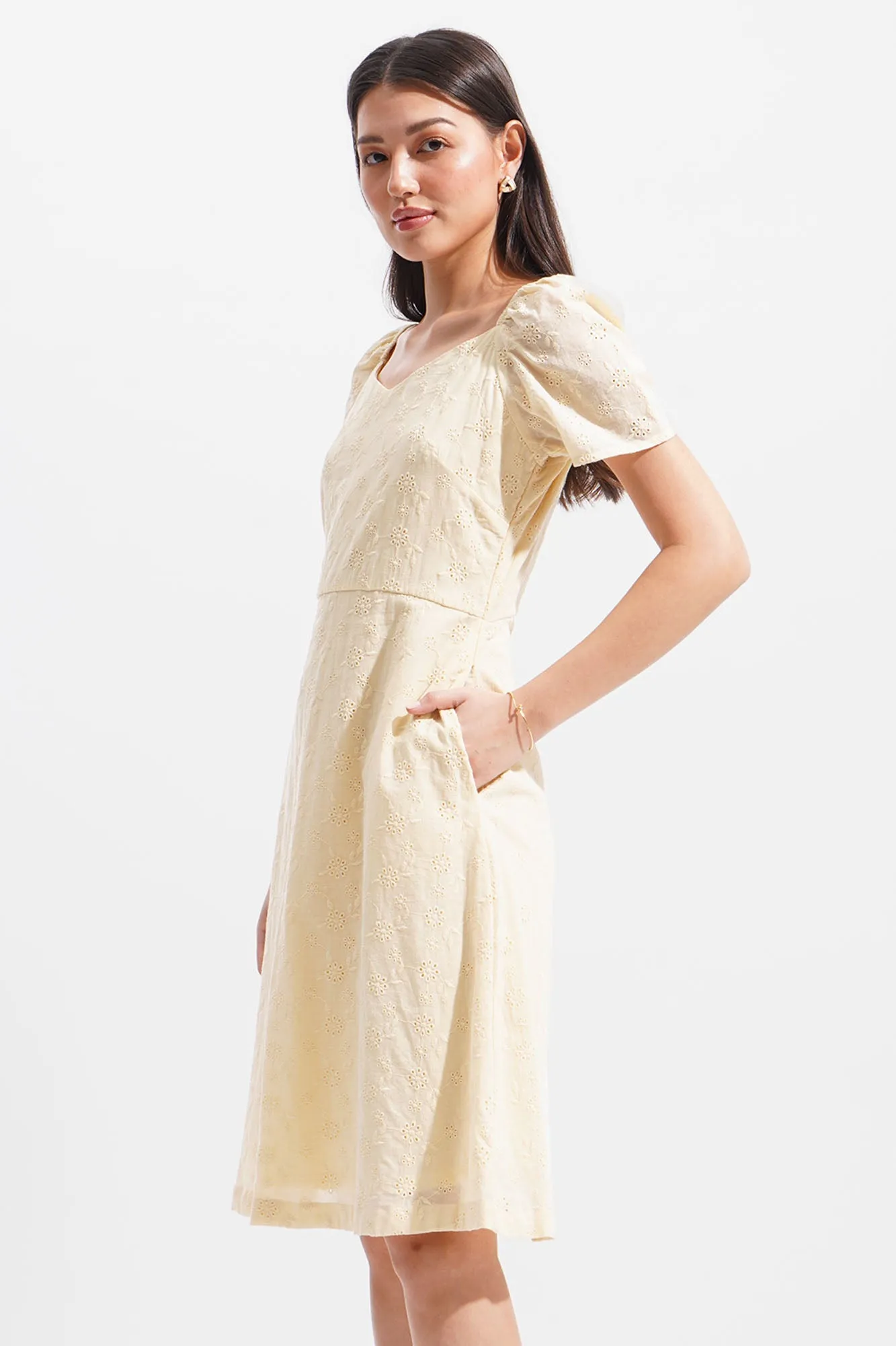 Eyelet Sweetheart Fit And Flare Dress