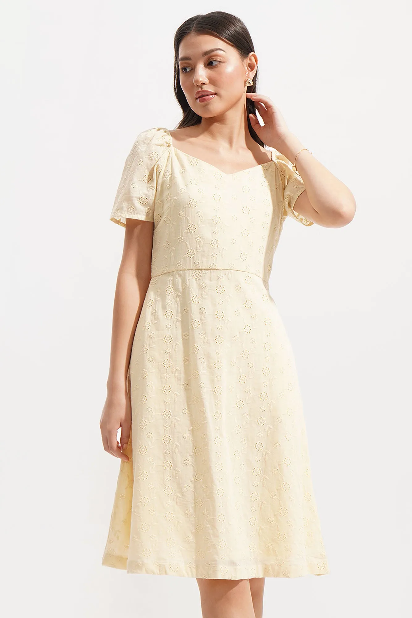 Eyelet Sweetheart Fit And Flare Dress