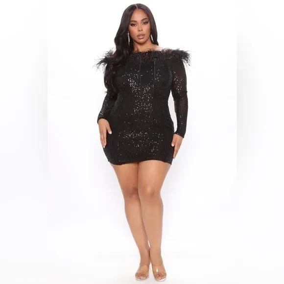 FASHION Nova Black Sequin Cocktail Dress, Champagne Frenzy Sequin Mini Dress 3X