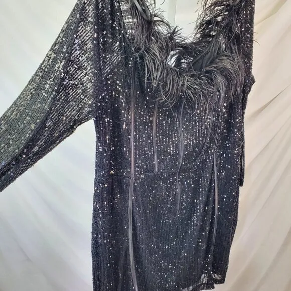 FASHION Nova Black Sequin Cocktail Dress, Champagne Frenzy Sequin Mini Dress 3X