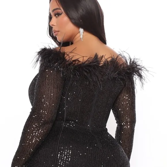 FASHION Nova Black Sequin Cocktail Dress, Champagne Frenzy Sequin Mini Dress 3X