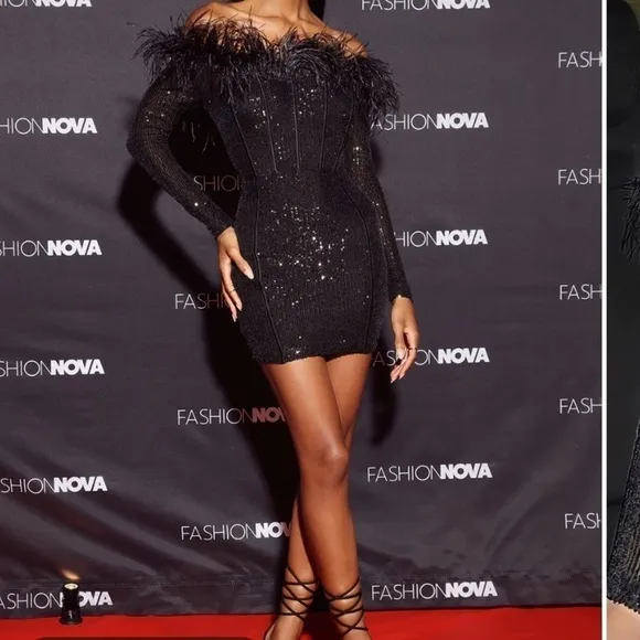 FASHION Nova Black Sequin Cocktail Dress, Champagne Frenzy Sequin Mini Dress 3X