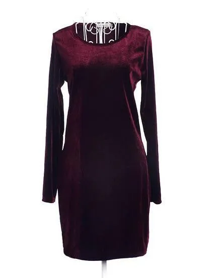Fashion Pinup Velvet Ruched Formal Party Evening Bodycon Knee-Length O-Neck Full-Sleeve Empire Dress Maxi S-XXXL Size