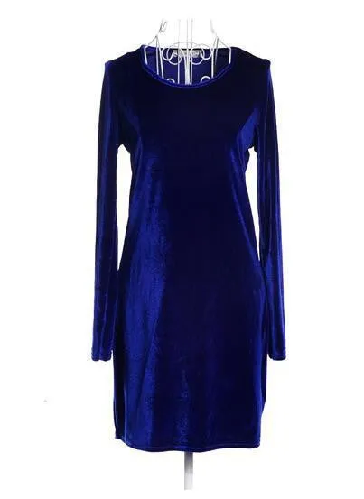 Fashion Pinup Velvet Ruched Formal Party Evening Bodycon Knee-Length O-Neck Full-Sleeve Empire Dress Maxi S-XXXL Size