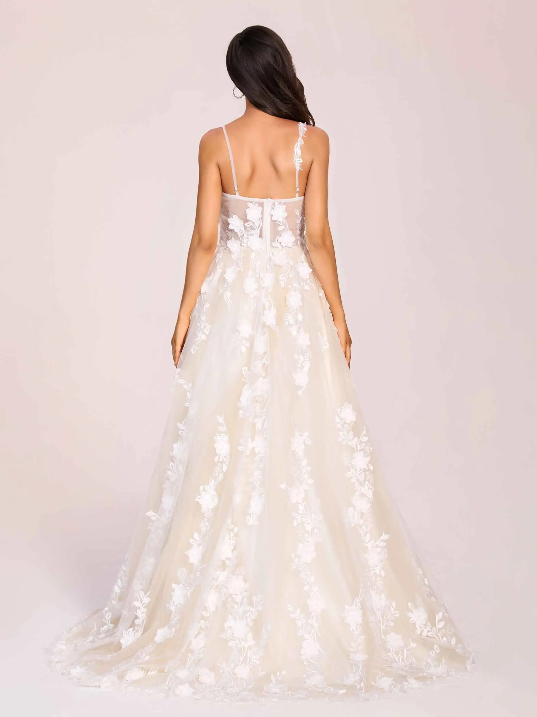 Fashion Sweetheart A-line Zipper Back Spaghetti Strap Lace Floor Length Wedding Dress