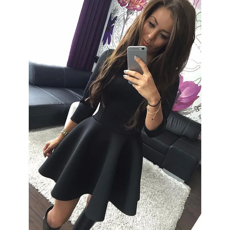 Fashion Women's 3/4 Sleeve Spring Women Dress Bodycon Ruffles O Neck Office Dresses Ladis Empire Plus Size Vestidos