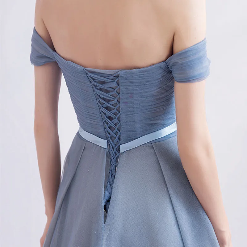 [Final Sale] Off The Shoulder Tulle Applique Formal Dress With Front Slit