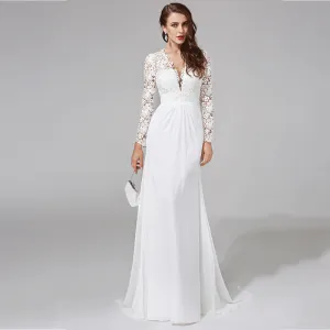 [Final Sale] US10 White Lace Long Sleeves V-neck Bridal Dress